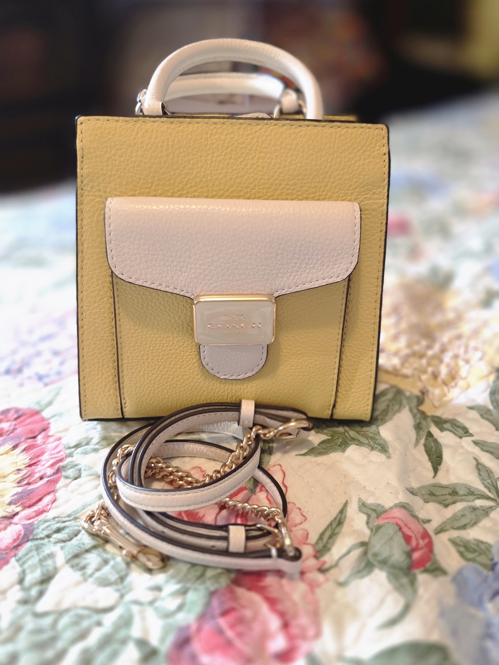 Coach Yellow and White Mini Top-Handle Bag